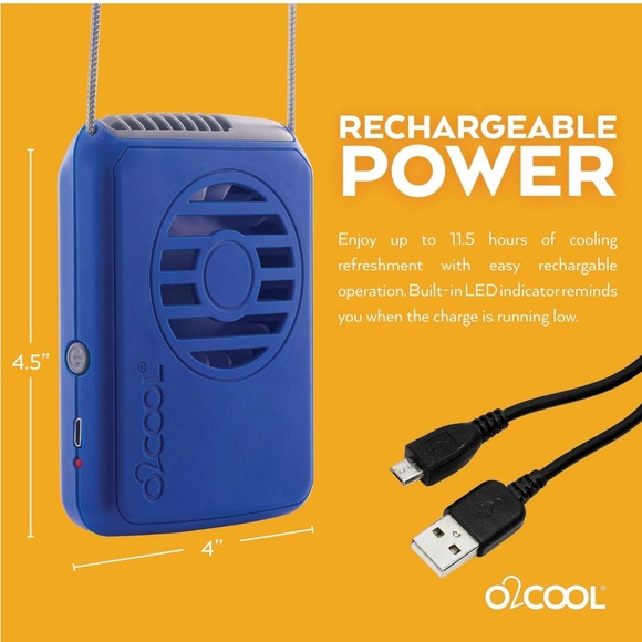 O2COOL Personal Travel Rechargeable Battery Powered Neck Cooling Fan Blue - Picture 4 of 4
